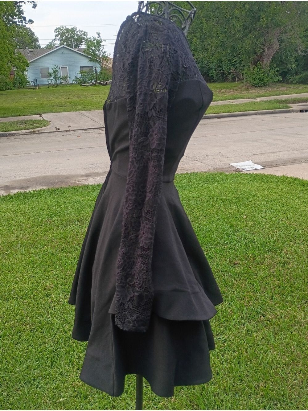 2/$10 Vintage B Darlin Black Lace Long Sleeve Fit & Flare Dress 3/4 - Picture 5 of 9